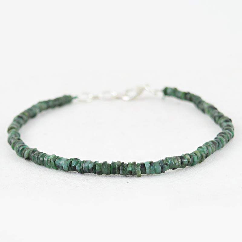 gemsmore:Natural Untreated Green Emerald Bracelet Faceted Round Beads
