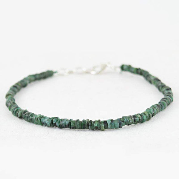 gemsmore:Natural Untreated Green Emerald Bracelet Faceted Round Beads
