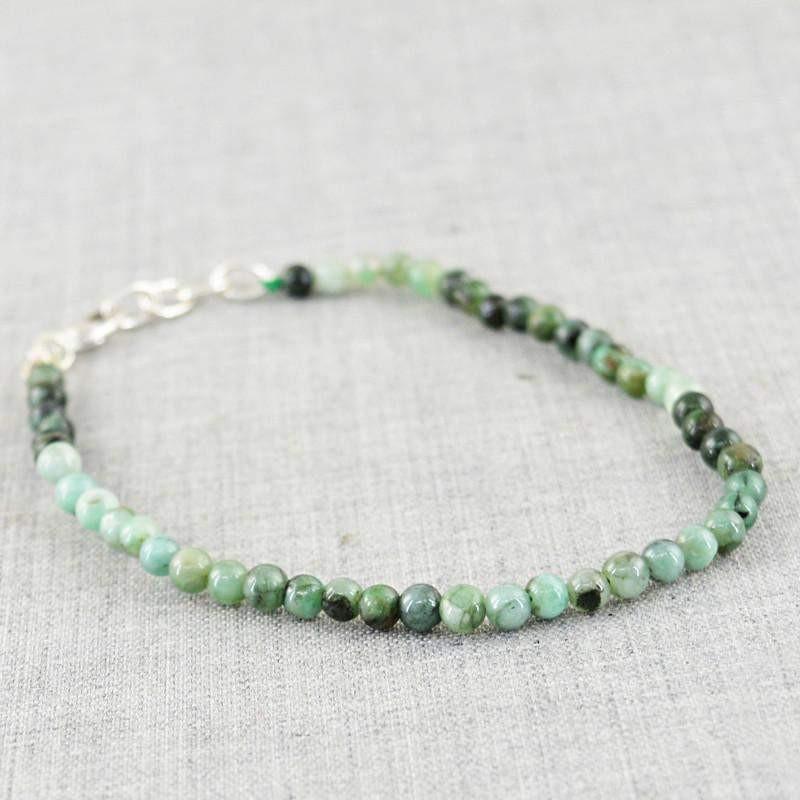 gemsmore:Natural Untreated Green Emerald Bracelet Round Beads