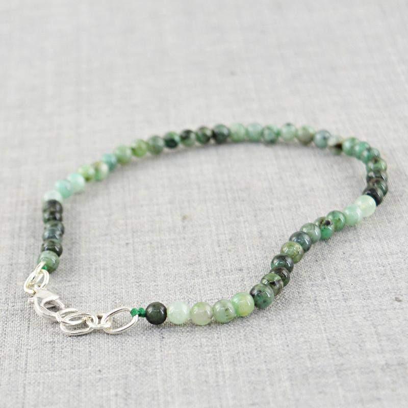 gemsmore:Natural Untreated Green Emerald Bracelet Round Beads