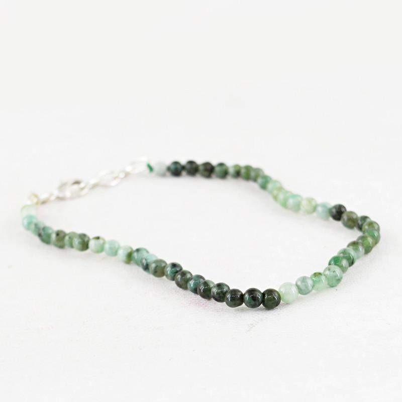 gemsmore:Natural Untreated Green Emerald Bracelet Round Shape Beads