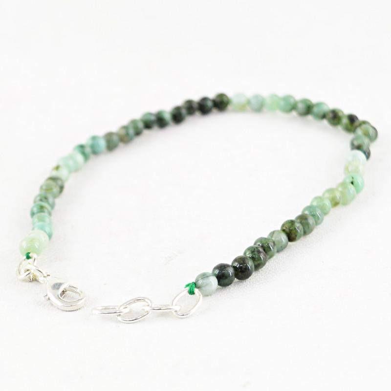 gemsmore:Natural Untreated Green Emerald Bracelet Round Shape Beads