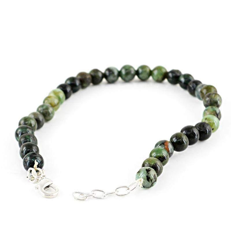 gemsmore:Natural Untreated Green Emerald Bracelet Round Shape Beads