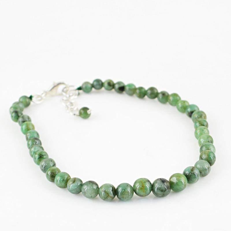 gemsmore:Natural Untreated Green Emerald Bracelet Round Shape Beads