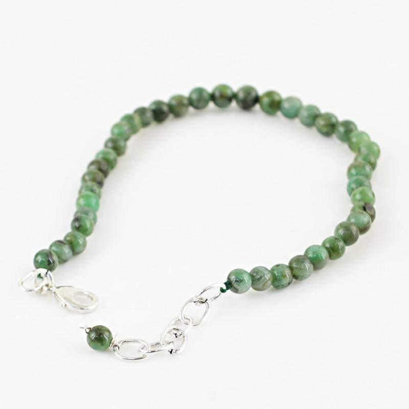 gemsmore:Natural Untreated Green Emerald Bracelet Round Shape Beads