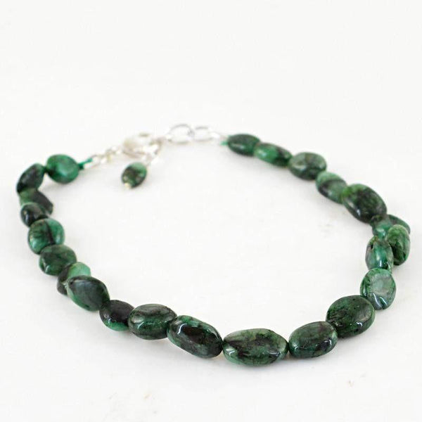 gemsmore:Natural Untreated Green Emerald Bracelet Untreated Oval Shape Beads
