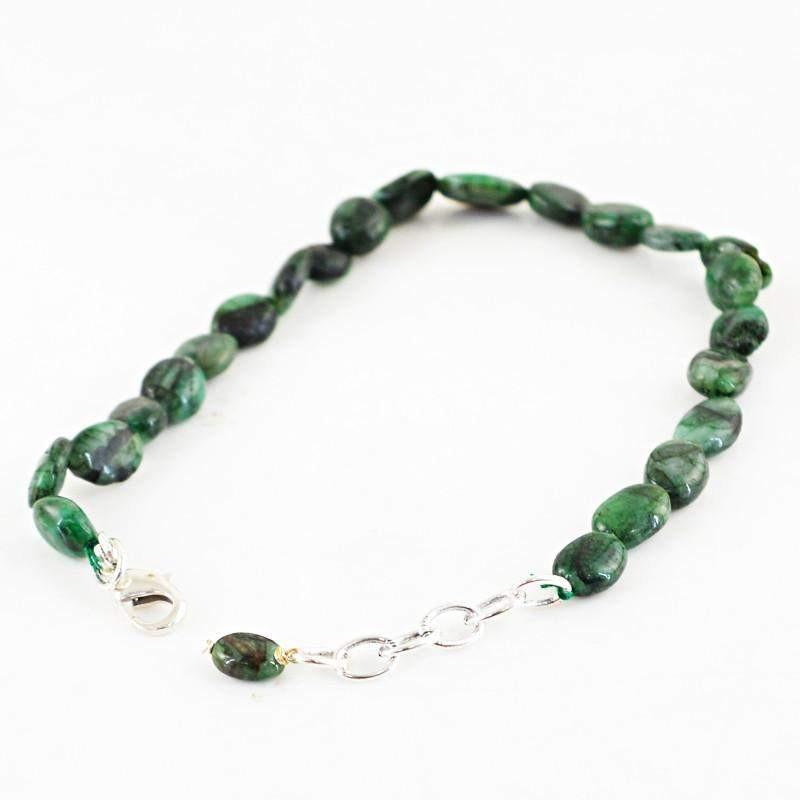 gemsmore:Natural Untreated Green Emerald Bracelet Untreated Oval Shape Beads