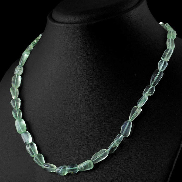 gemsmore:Natural Untreated Green Fluorite Necklace Genuine Beads