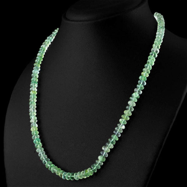 gemsmore:Natural Untreated Green Fluorite Necklace Round Shape Beads