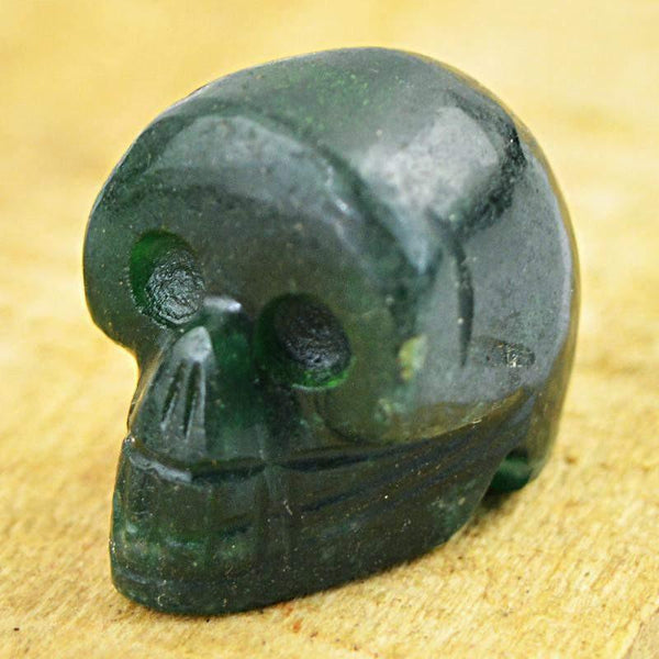 gemsmore:Natural Untreated Green Jade Carved Skull Gemstone