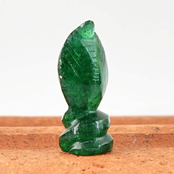 gemsmore:Natural Untreated Green Jade Carved Snake Gemstone