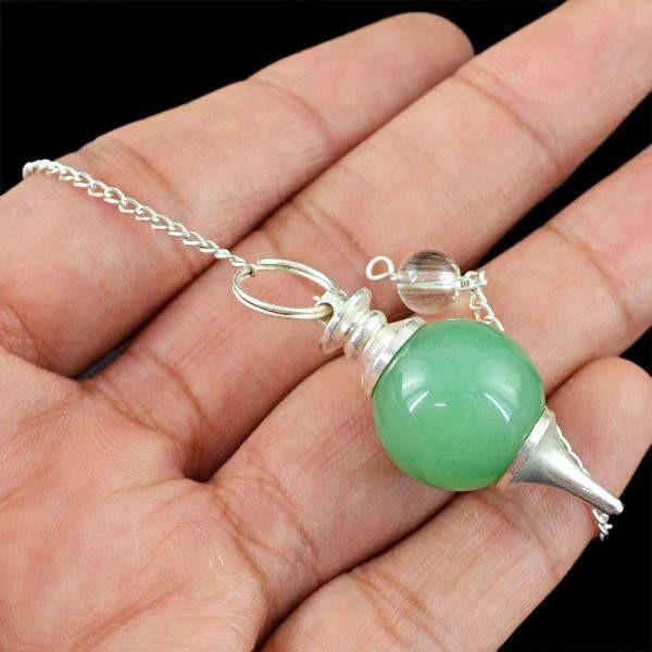 gemsmore:Natural Untreated Green Jade Healing Pendulum