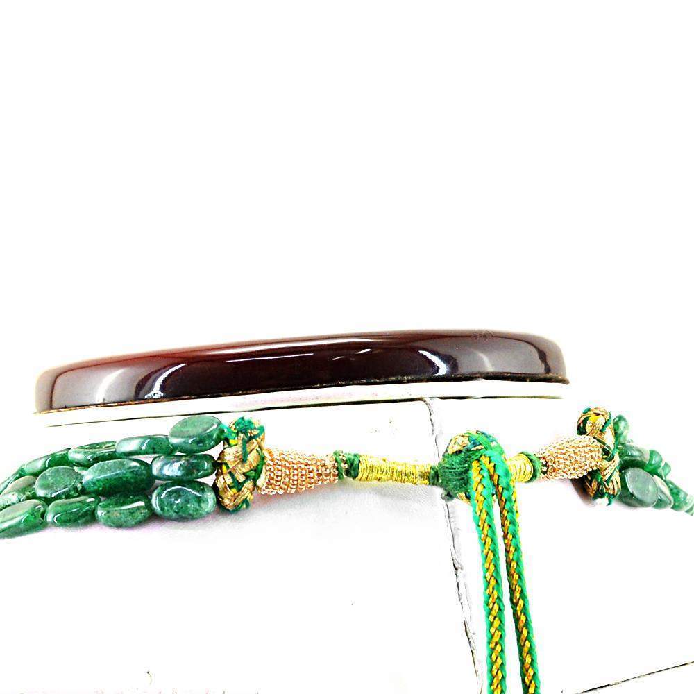 gemsmore:Natural Untreated Green Jade Necklace 3 Line Oval Shape Beads