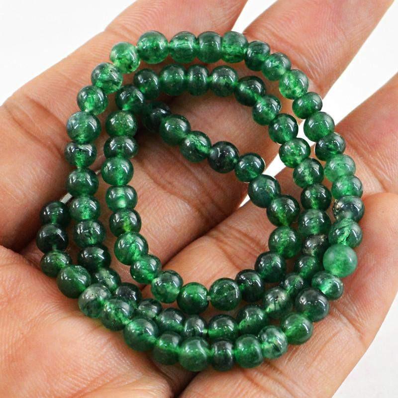 gemsmore:Natural Untreated Green Jade Strand Round Shape Beads