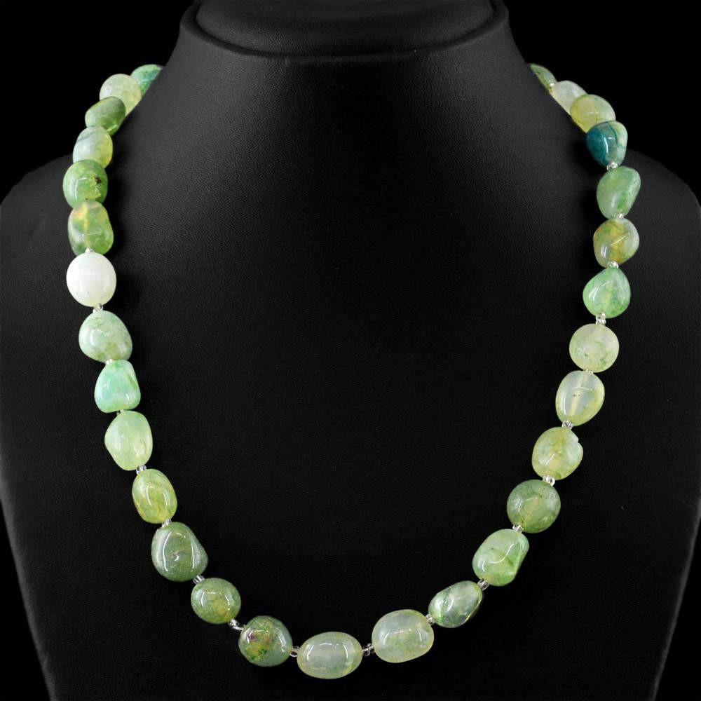 gemsmore:Natural Untreated Green Onyx Beads Necklace