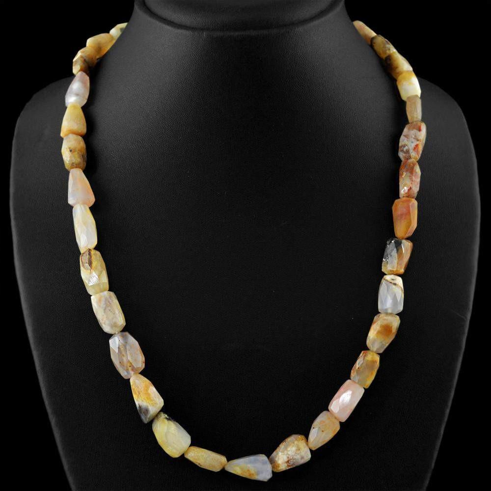 gemsmore:Natural Untreated Indian Opal Necklace Faceted Beads