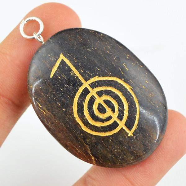 gemsmore:Natural Untreated Jasper Oval Shape Healing Chakra Pendant