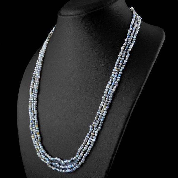 gemsmore:Natural Untreated Labradorite Necklace 3 Line Round Shape Beads