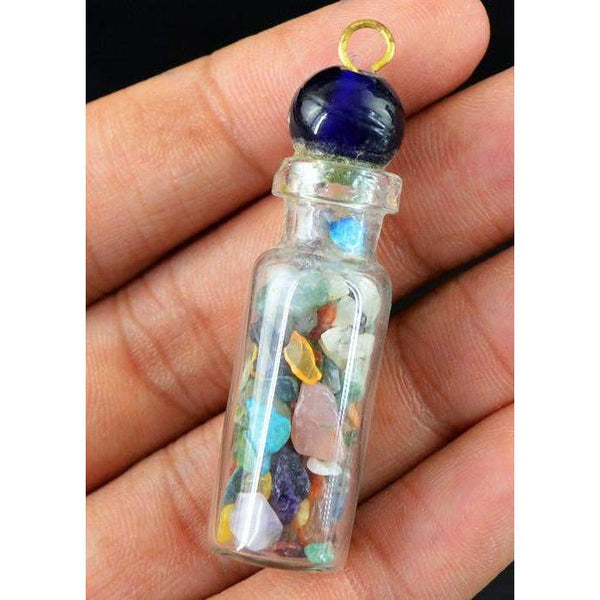 gemsmore:Natural Untreated Mix Gemstone Healing Bottle Pendant