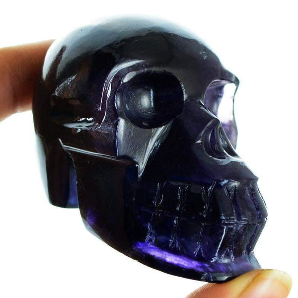 gemsmore:Natural Untreated Multicolor Fluorite Hand Carved Skull Gemstone