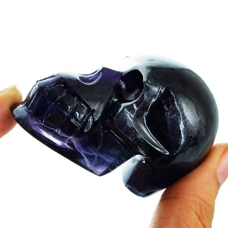 gemsmore:Natural Untreated Multicolor Fluorite Hand Carved Skull Gemstone