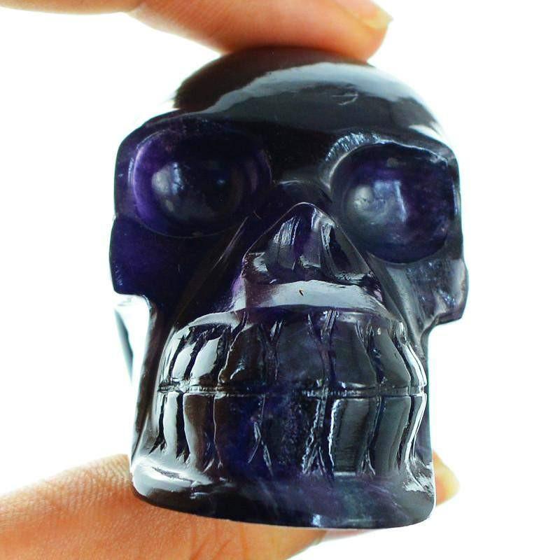 gemsmore:Natural Untreated Multicolor Fluorite Hand Carved Skull Gemstone