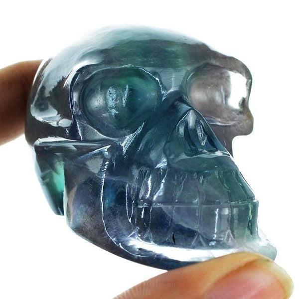gemsmore:Natural Untreated Multicolor Fluorite Hand Carved Skull Gemstone