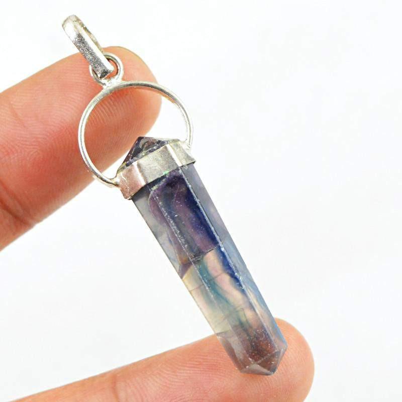 gemsmore:Natural Untreated Multicolor Fluorite Healing Point Pendant