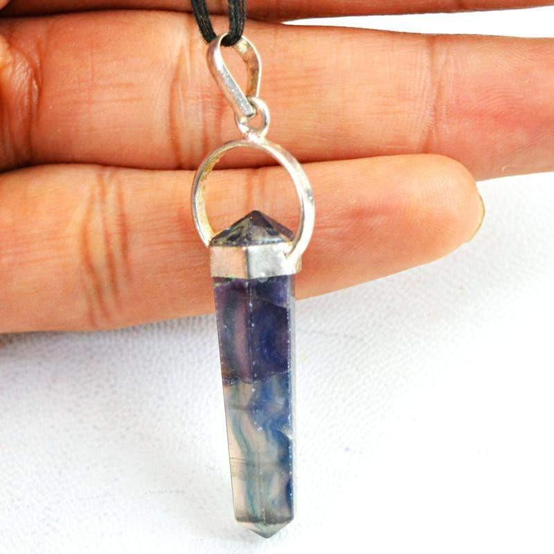 gemsmore:Natural Untreated Multicolor Fluorite Healing Point Pendant