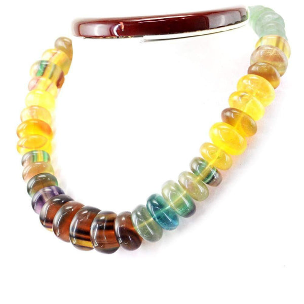 gemsmore:Natural Untreated Multicolor Fluorite Necklace Round Beads