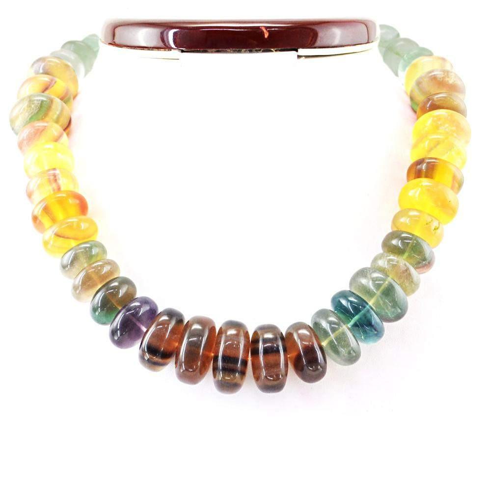 gemsmore:Natural Untreated Multicolor Fluorite Necklace Round Beads