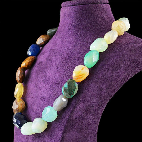 gemsmore:Natural Untreated Multicolor Multi Gemstone Necklace Faceted Beads