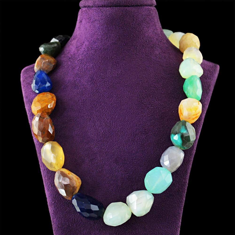 gemsmore:Natural Untreated Multicolor Multi Gemstone Necklace Faceted Beads
