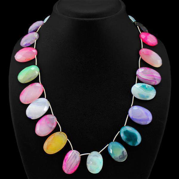 gemsmore:Natural Untreated Multicolor Onyx Necklace Oval Shape Faceted Beads