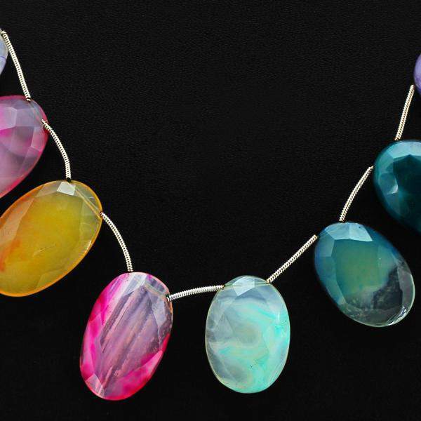 gemsmore:Natural Untreated Multicolor Onyx Necklace Oval Shape Faceted Beads