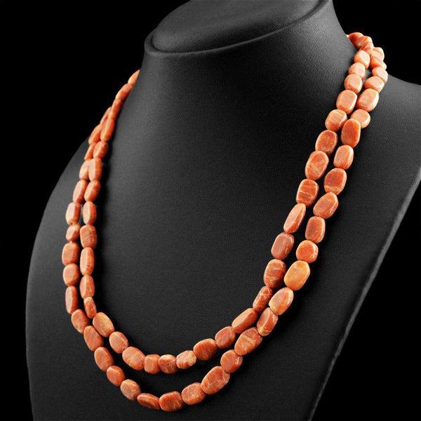 gemsmore:Natural Untreated Orange Agate Necklace 2 Strand Oval Shape Beads