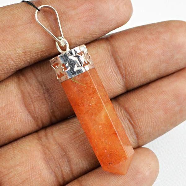 gemsmore:Natural Untreated Orange Carnelian Reiki Healing Point Pendant