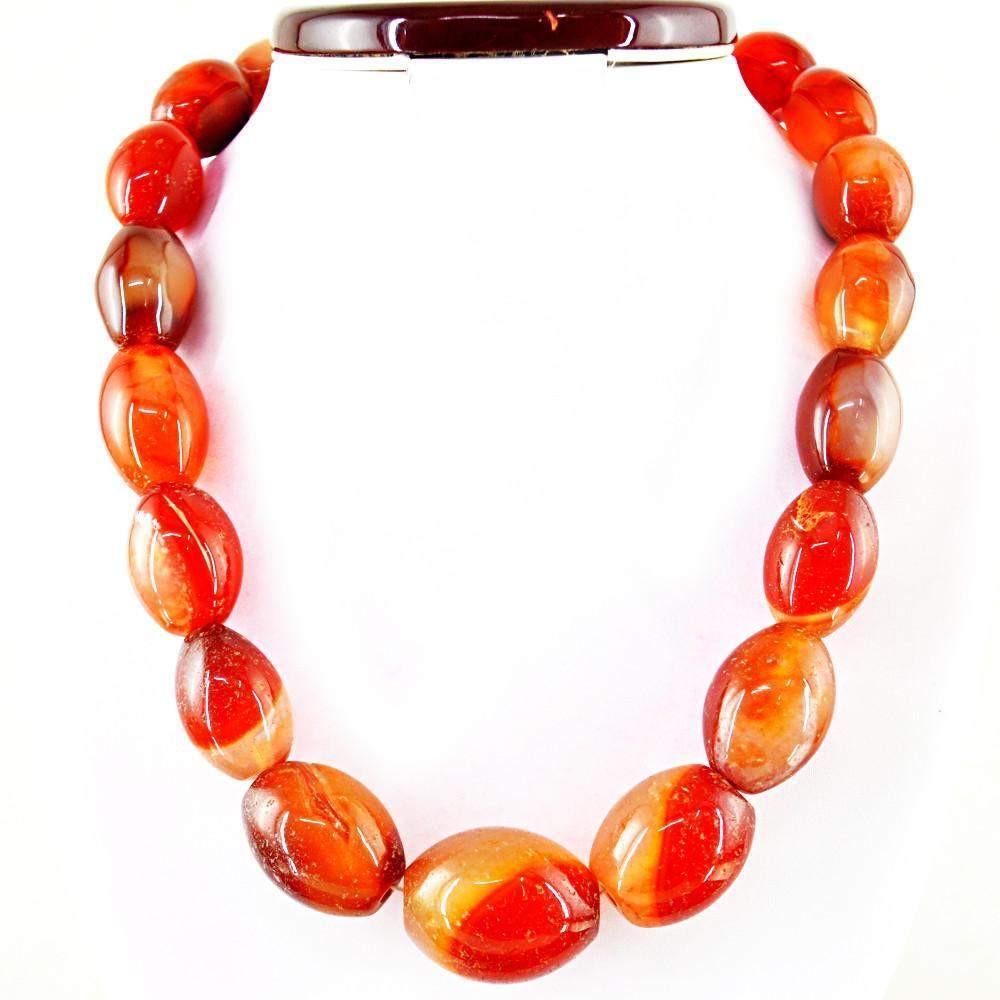 gemsmore:Natural Untreated Orange Onyx Necklace Oval Shape Beads