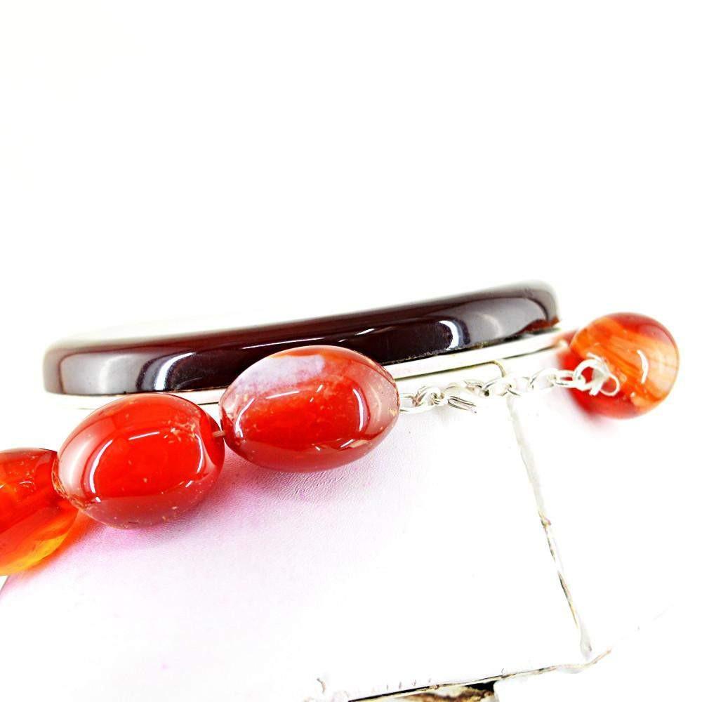 gemsmore:Natural Untreated Orange Onyx Necklace Oval Shape Beads