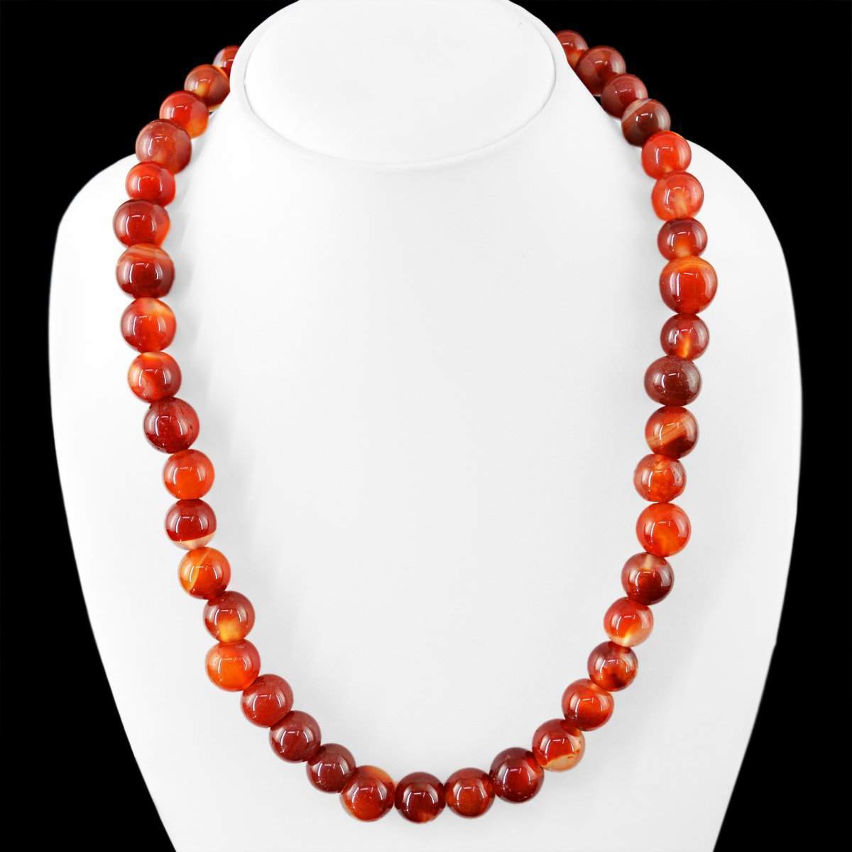 gemsmore:Natural Untreated Orange Onyx Necklace Round Shape Beads