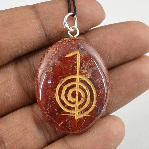 gemsmore:Natural Untreated Oval Shape Jasper Chakra Pendant