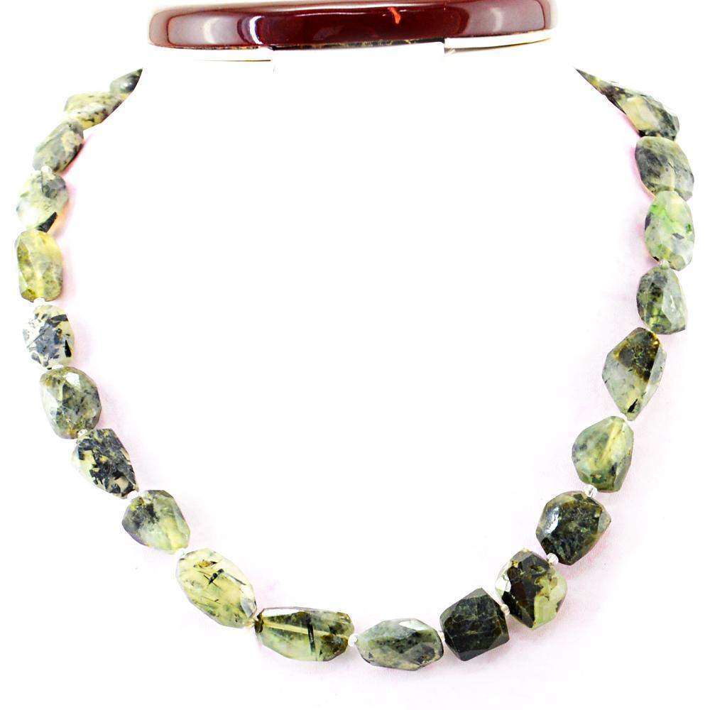 gemsmore:Natural Untreated Phrenite Necklace Faceted Beads