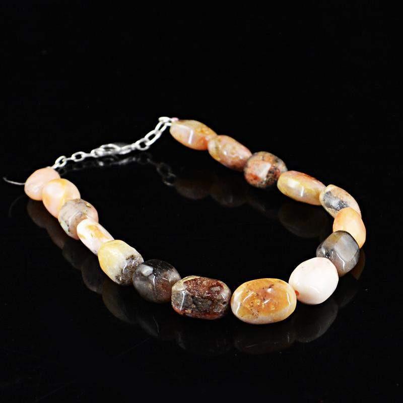 gemsmore:Natural Untreated Pink Australian Opal Bracelet Oval Shape Beads