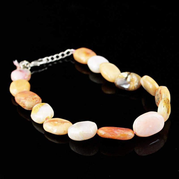 gemsmore:Natural Untreated Pink Australian Opal Bracelet Oval Shape Beads