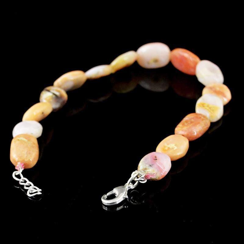 gemsmore:Natural Untreated Pink Australian Opal Bracelet Oval Shape Beads