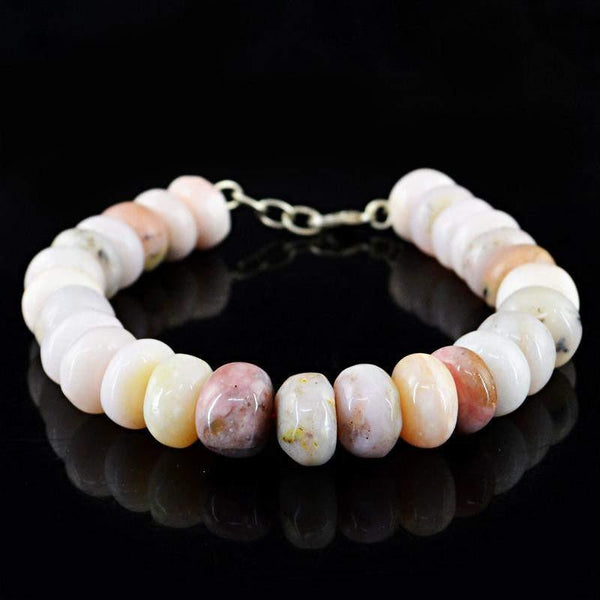 gemsmore:Natural Untreated Pink Australian Opal Bracelet Round Shape Beads