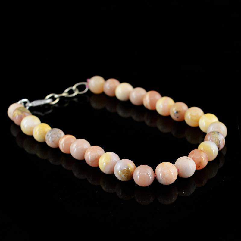 gemsmore:Natural Untreated Pink Australian Opal Bracelet Round Shape Beads