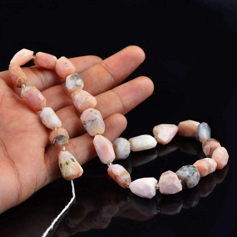 gemsmore:Natural Untreated Pink Australian Opal Drilled Beads Strand - Faceted