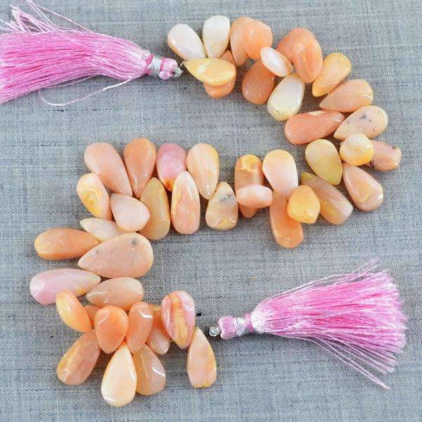 gemsmore:Natural Untreated Pink Australian Opal Drilled Beads Strand - Pear Shape