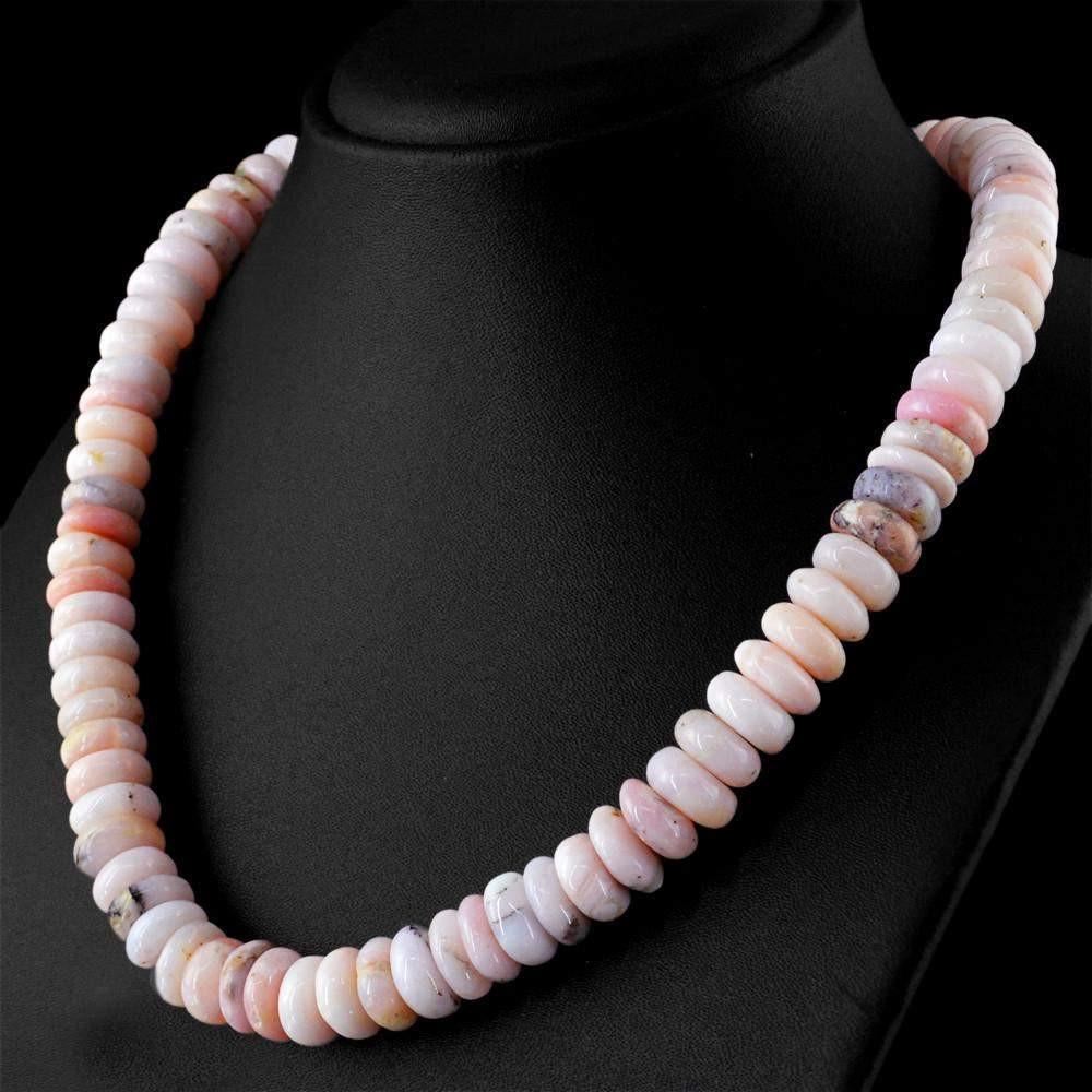 gemsmore:Natural Untreated Pink Australian Opal Necklace Round Shape Beads